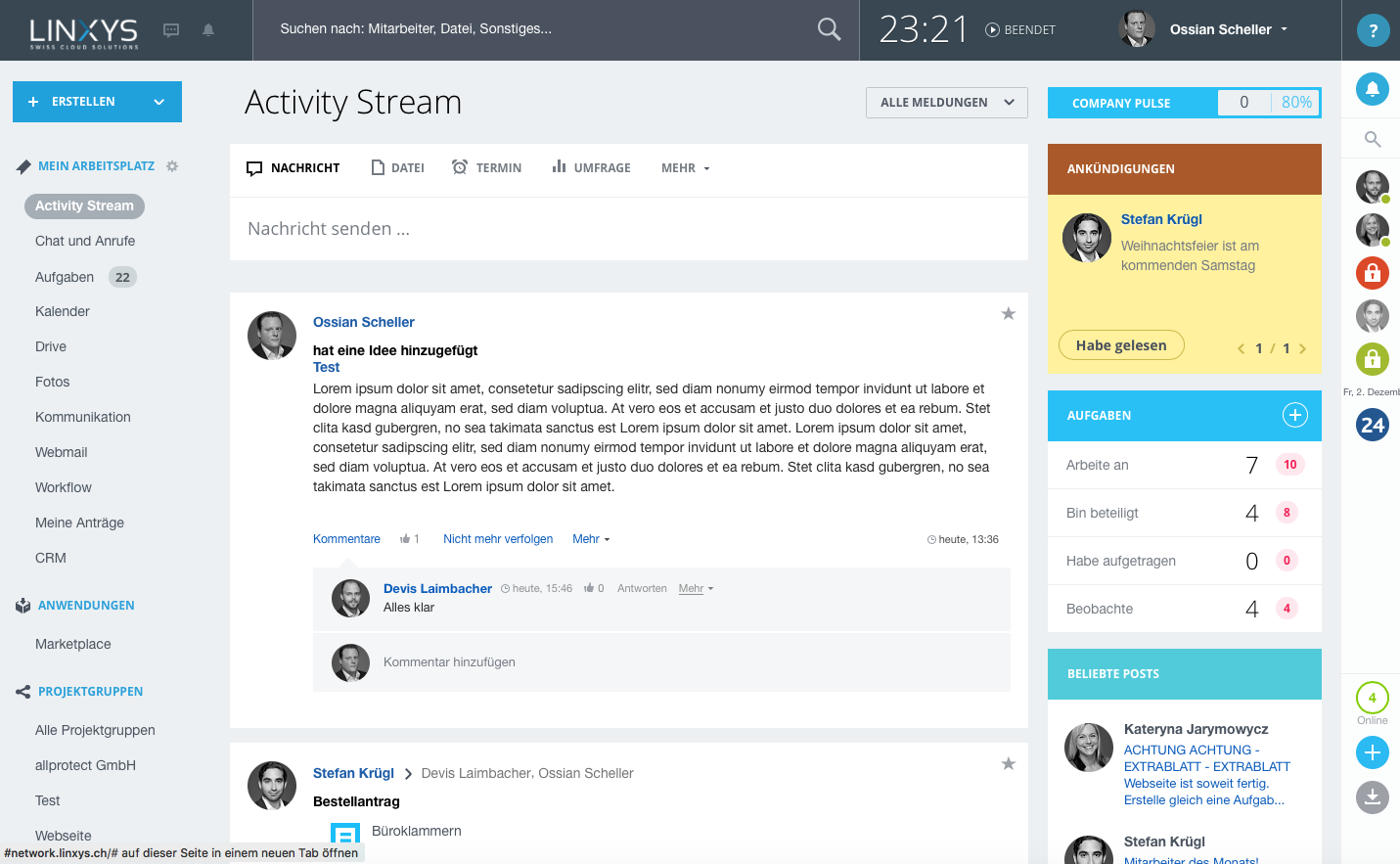 LINXYS Social Intranet Activity Stream