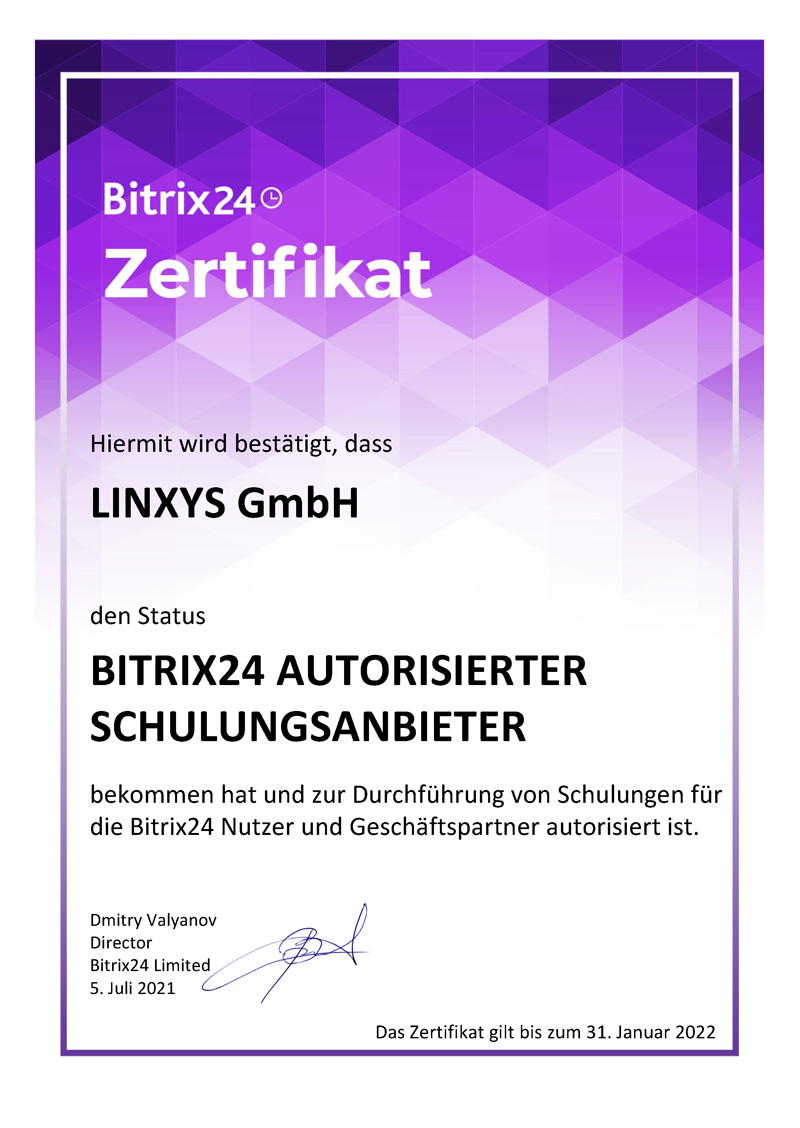 Bitrix24 Schulungspartner LINXYS Bitrix24 Schulungspartner LINXYS